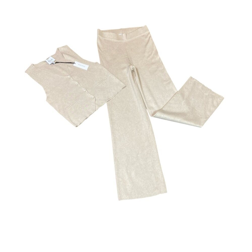 Pink Rose 2-Piece Vest/Pants Loungewear Knit Set Sz M Light‎ Beige #107K